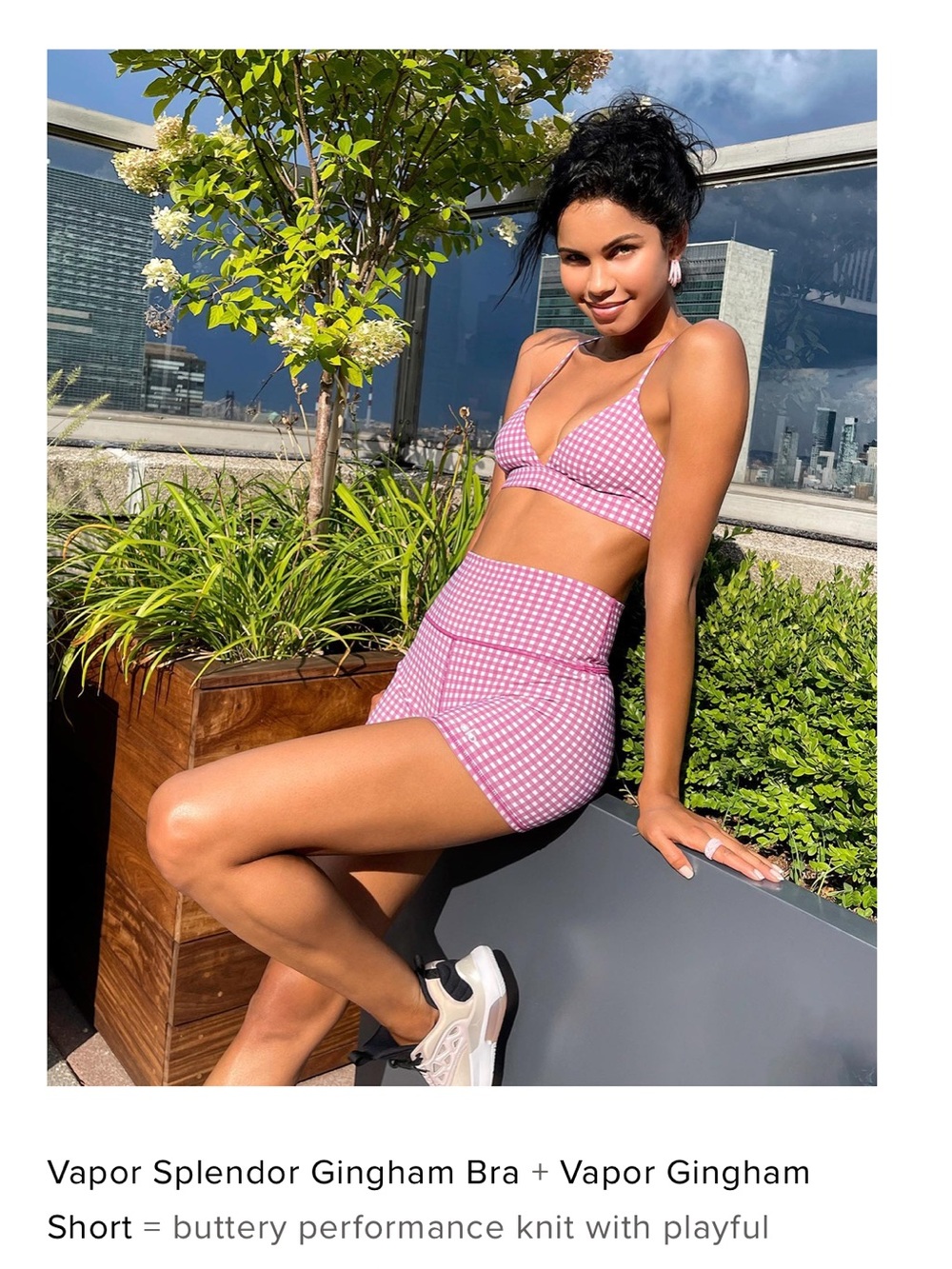 ALO Yoga Vapor SplendorPink Gingham Sports Bra and Shorts Set Size Small